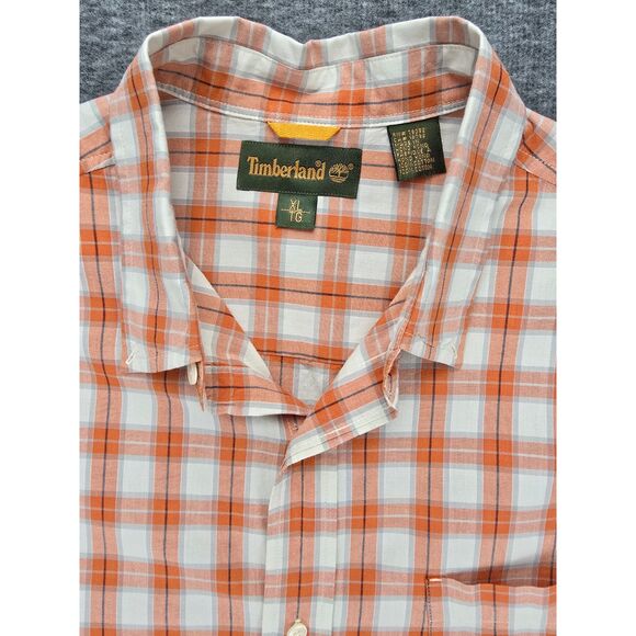 Men's Orange Plaid Lightweight Cotton Timberland Short Sleeve Button Shirt SZ XL - Picture 3 of 4